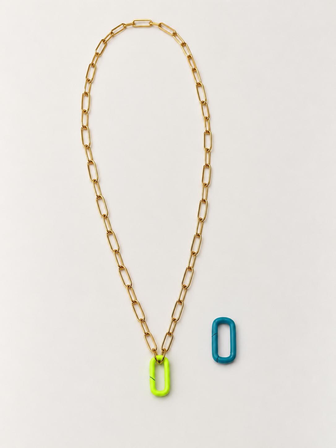 8K Gold Filled Chain | Turquoise or Fluorescent yellow Enamel Pendant | Gold Chain Necklace