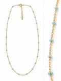 14K Gold Plated Chain with Blue Enamel Beads, 16 Inch Gold Necklace, Coastal Jewelry