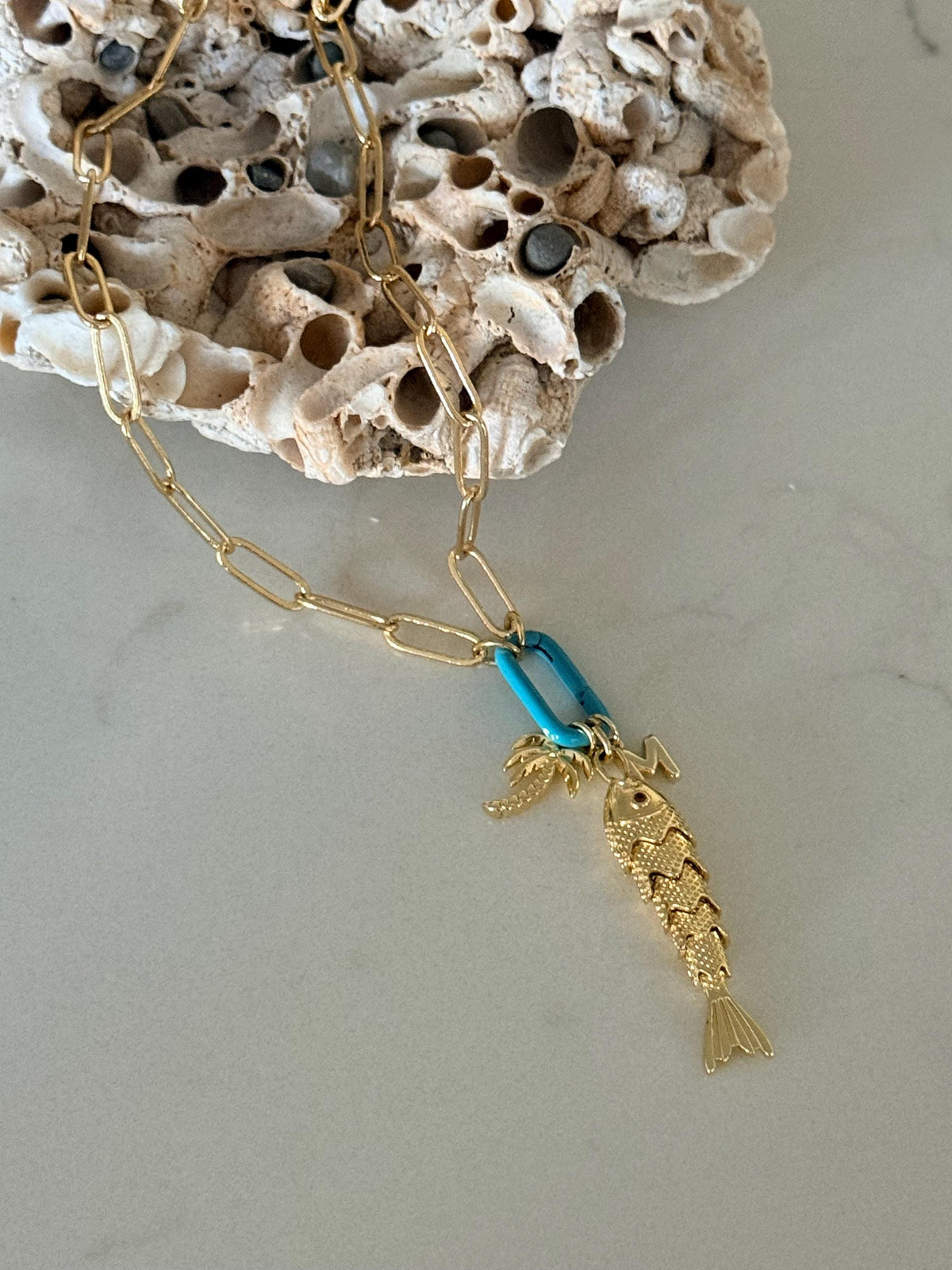 8K Gold Filled Chain | Turquoise or Fluorescent yellow Enamel Pendant | Gold Chain Necklace
