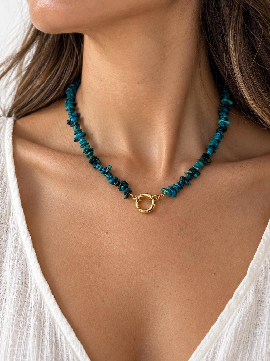 EMERALD BAY - Natural Turquoise Necklace, Genuine Turquoise Chip Necklace, 18K Gold Filled Clasp, Blue Gemstone Jewelry