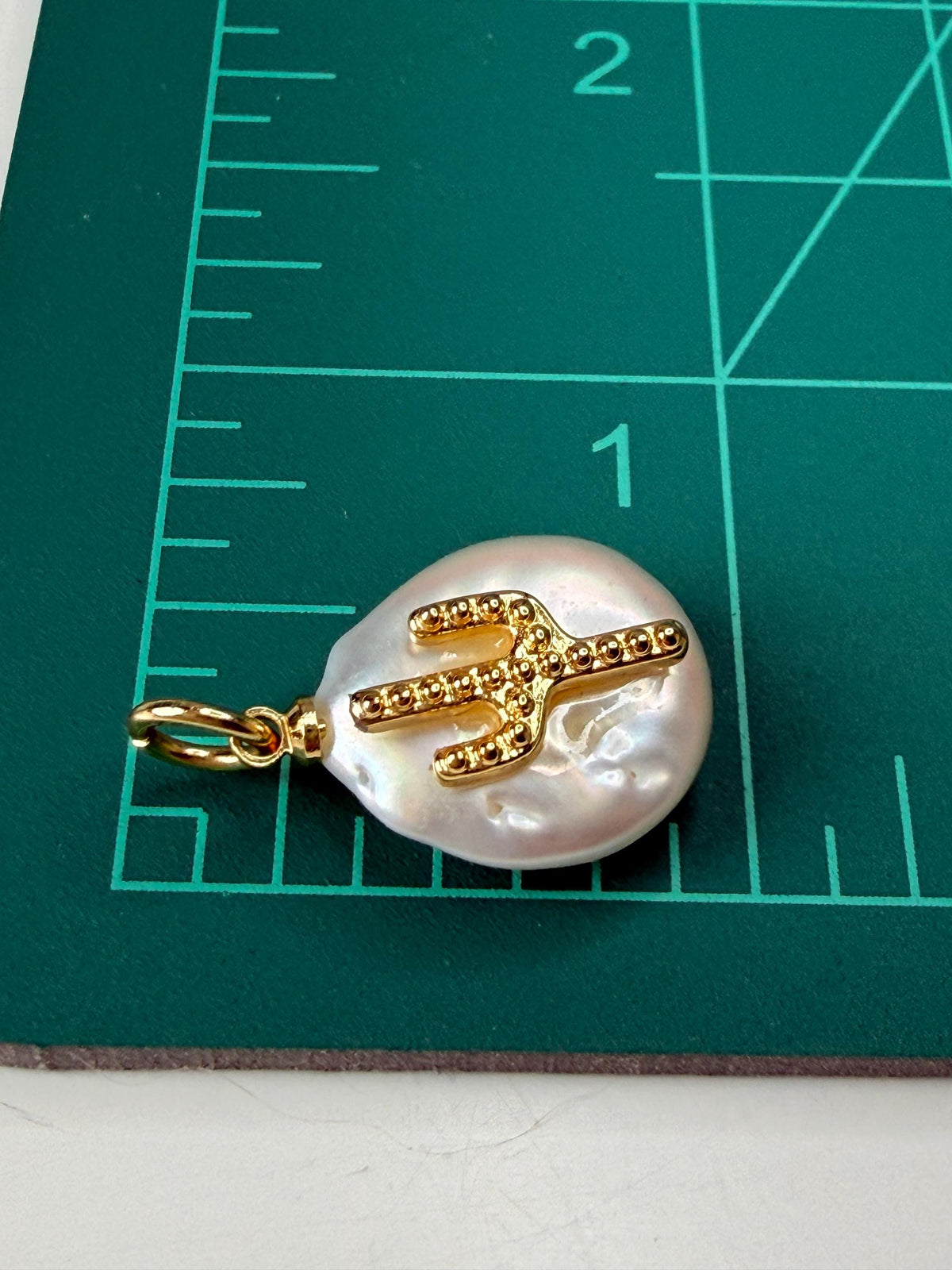 Freshwater Pearl Cactus Charm | 18K Gold Filled | Baroque Pearl Pendant | California Coastal Jewelry