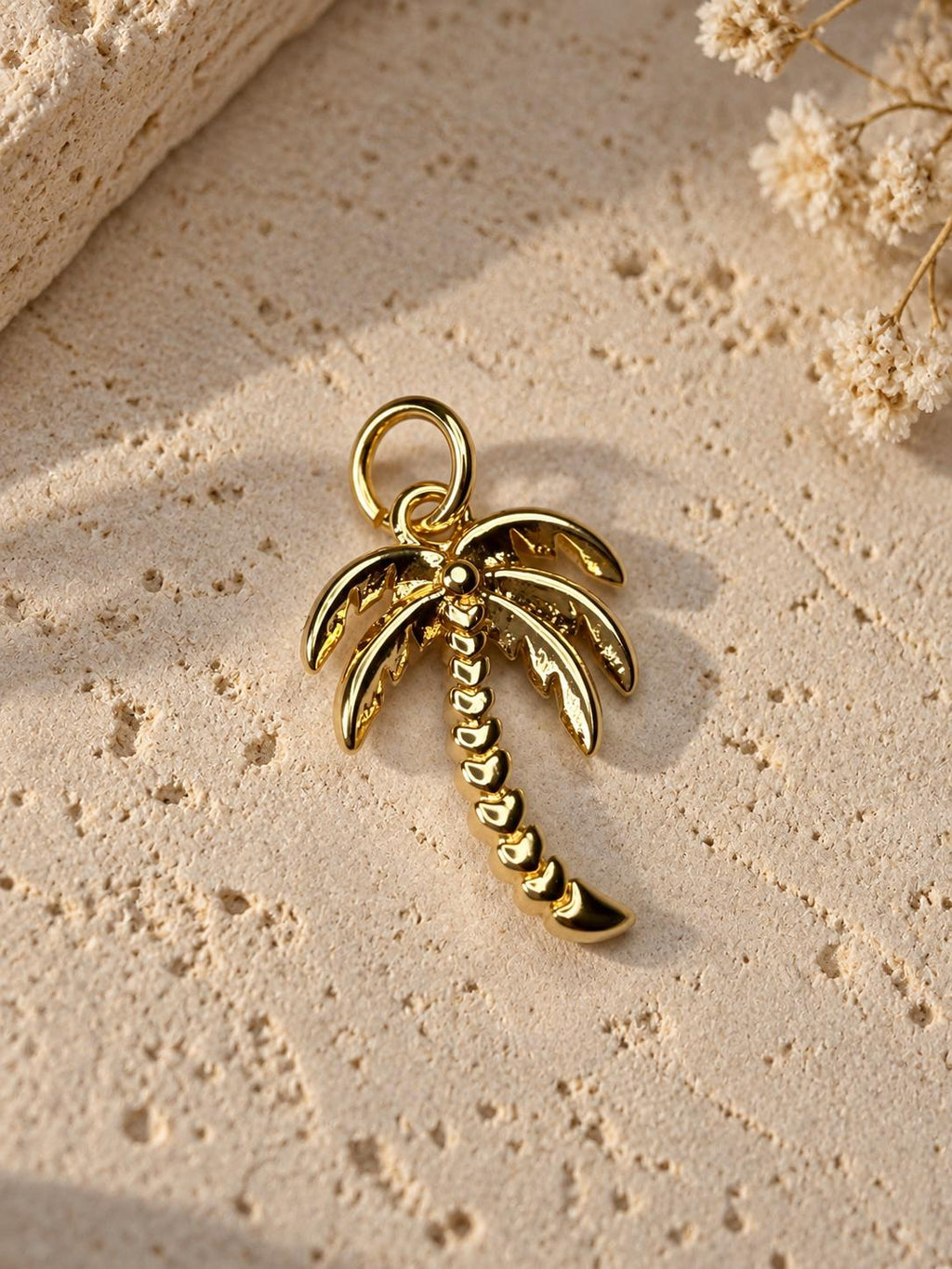 18K Gold Vermeil Palm Tree Charm, 17x12mm
