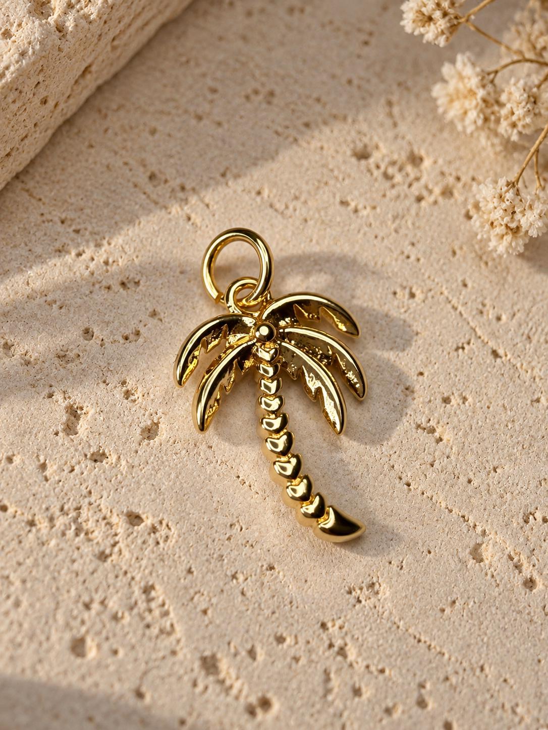 18K Gold Vermeil Palm Tree Charm, 17x12mm