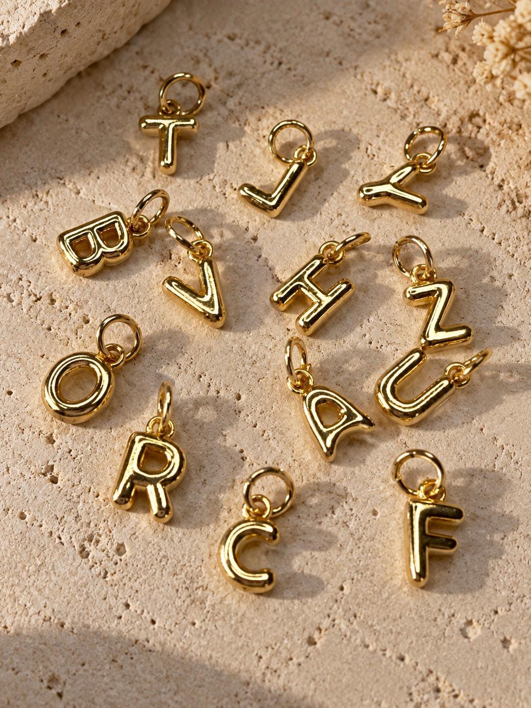 18K Gold Filled Initial Charm, Personalized Letter Pendant (13.5mm)