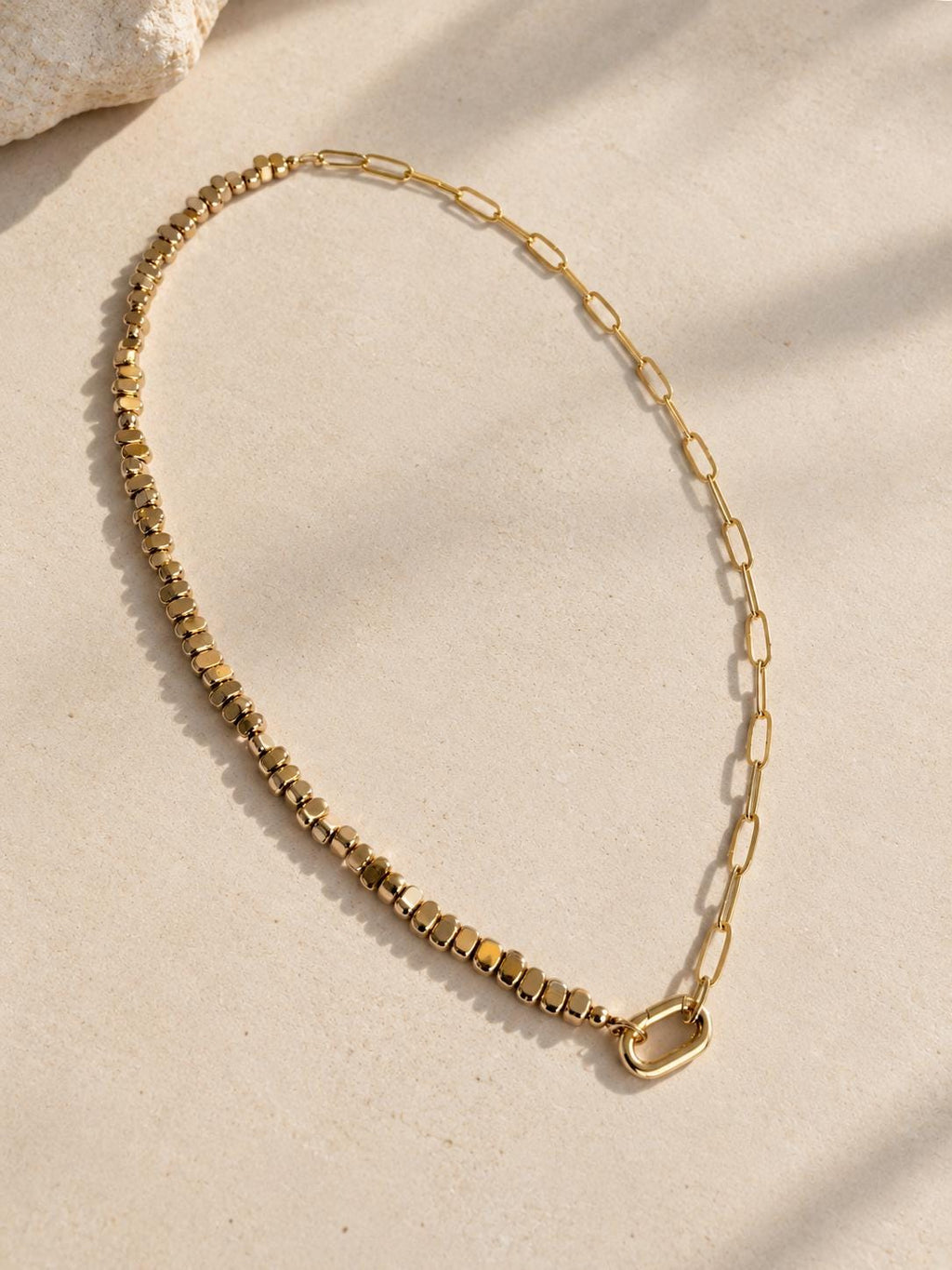 Gold Hematite and 18k gold filled paperclip chain necklace, charms necklace