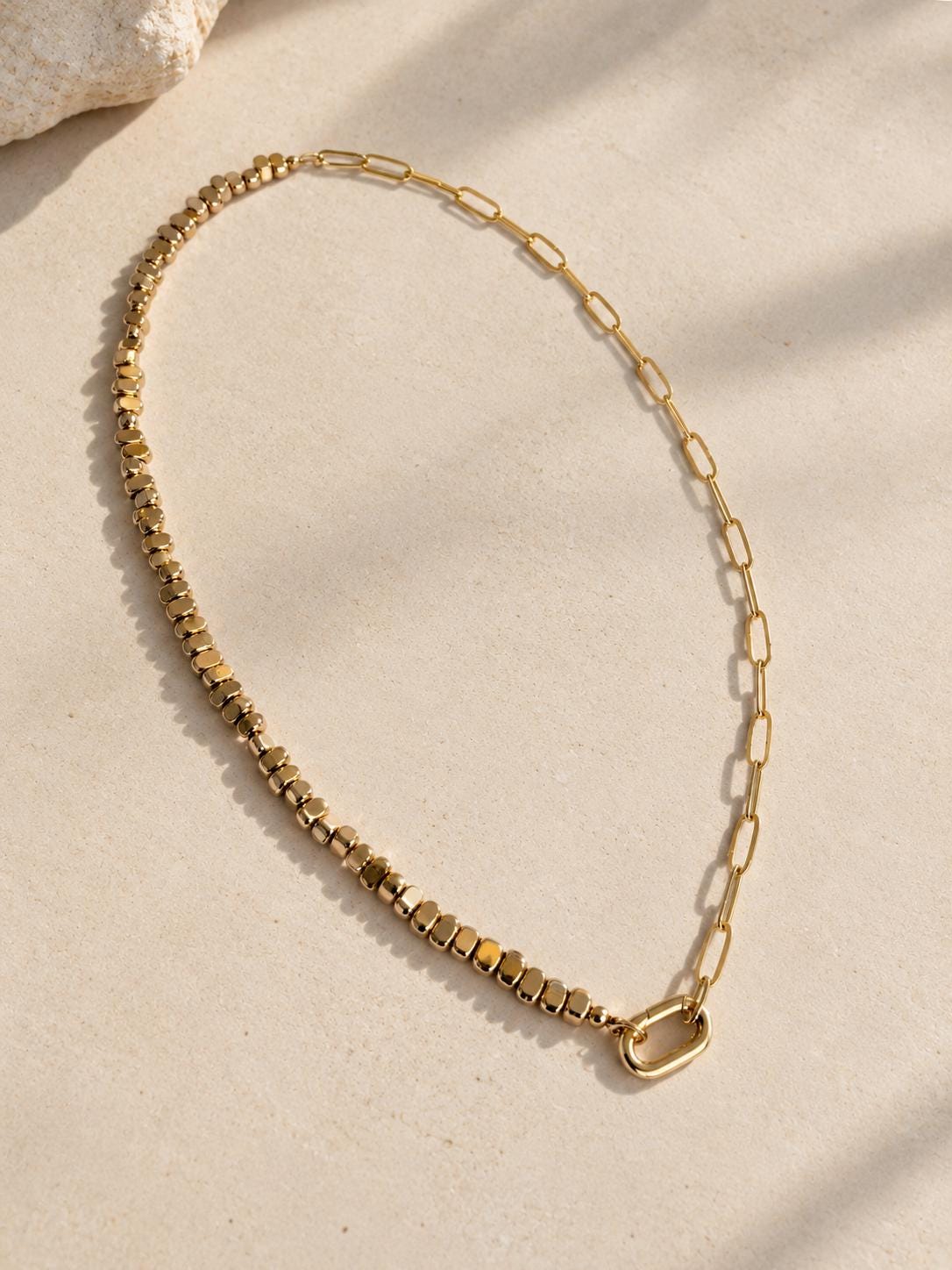 Gold Hematite and 18k gold filled paperclip chain necklace, charms necklace