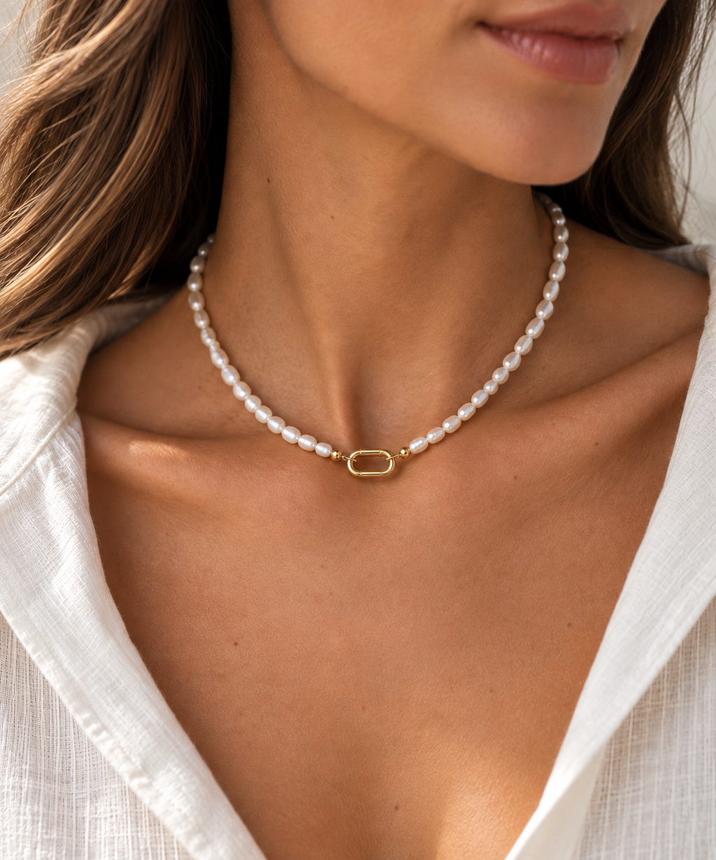 Freshwater Pearl Necklace, 18K Gold filled, 16 inch, add your charm