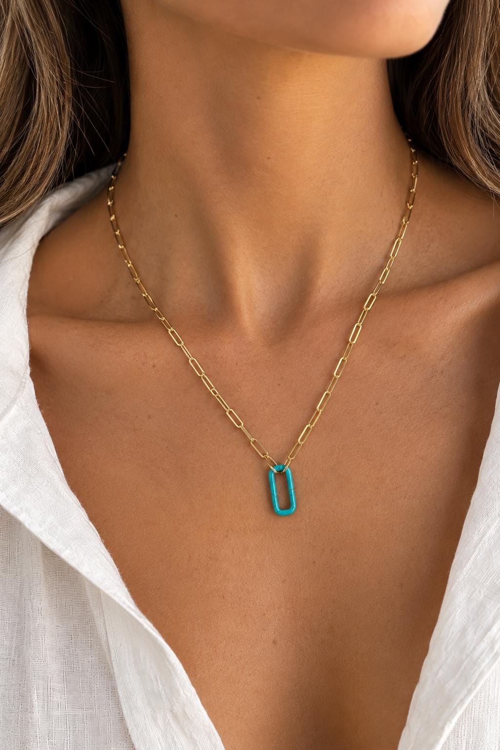 8K Gold Filled Chain | Turquoise or Fluorescent yellow Enamel Pendant | Gold Chain Necklace