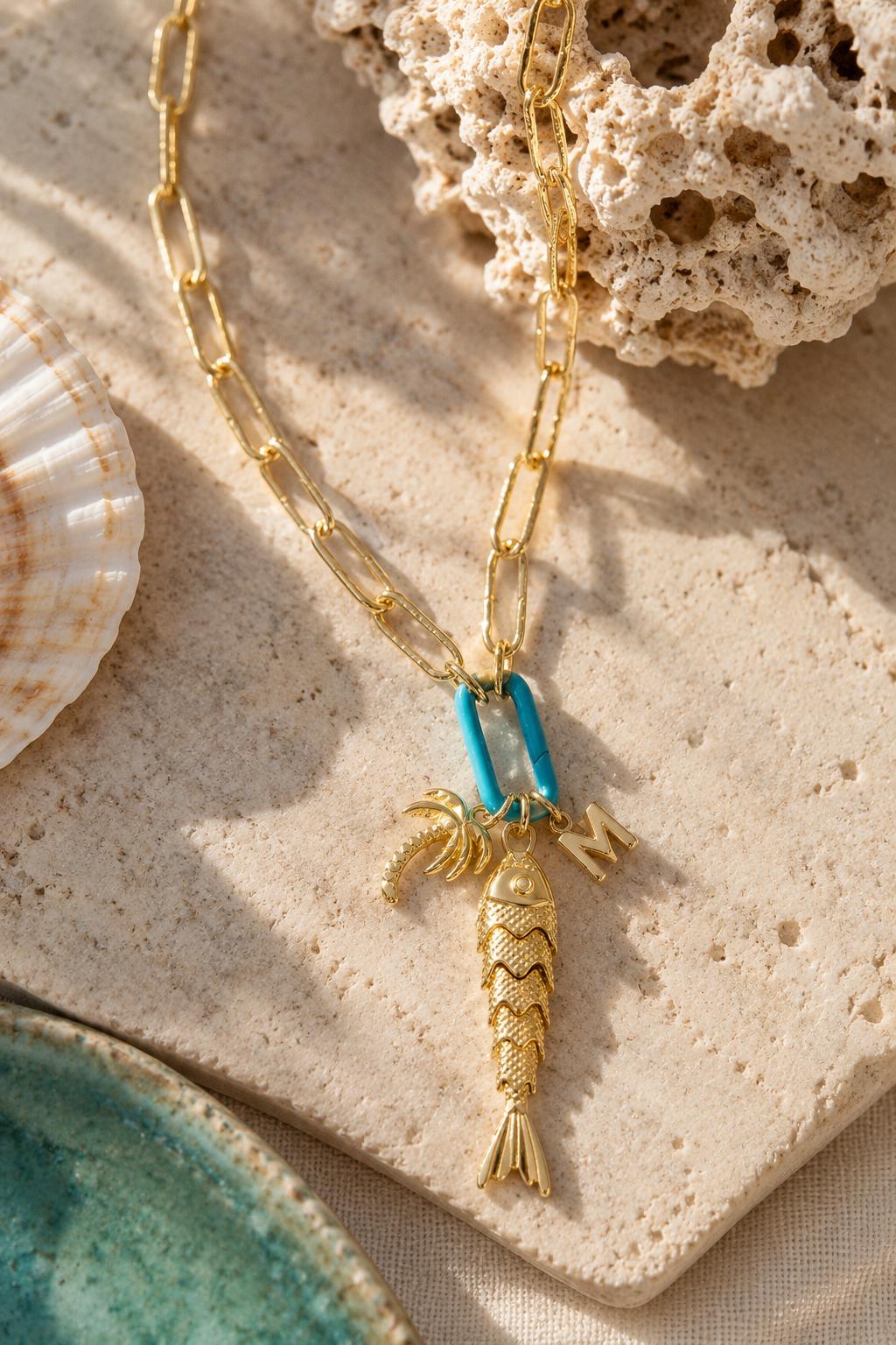 8K Gold Filled Chain | Turquoise or Fluorescent yellow Enamel Pendant | Gold Chain Necklace