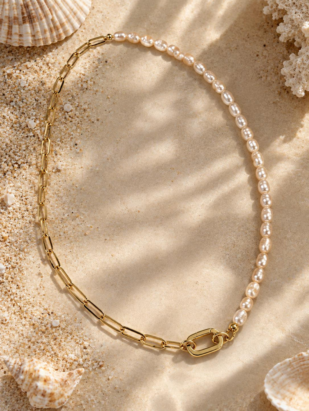 Freshwater Pink Pearl & 18K Gold Filled Chain, 16 Inch Necklace, tialian Design Jewelry