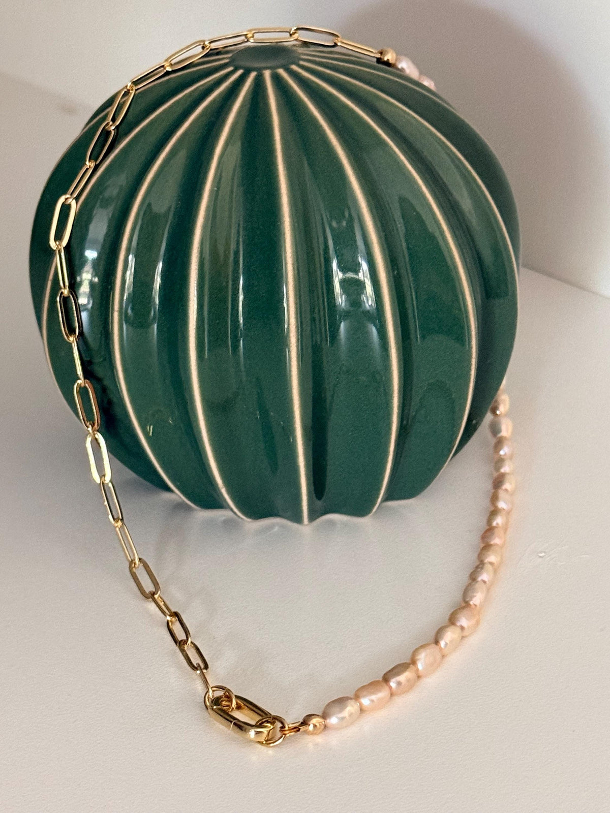 Freshwater Pink Pearl & 18K Gold Filled Chain, 16 Inch Necklace, tialian Design Jewelry
