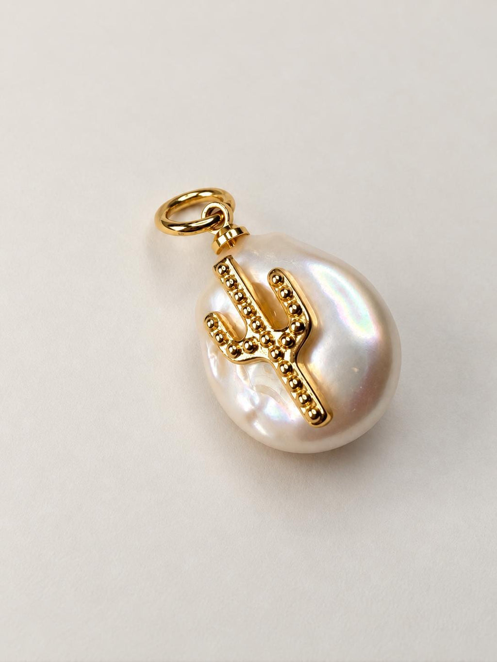 Freshwater Pearl Cactus Charm | 18K Gold Filled | Baroque Pearl Pendant | California Coastal Jewelry