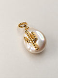 Freshwater Pearl Cactus Charm | 18K Gold Filled | Baroque Pearl Pendant | California Coastal Jewelry