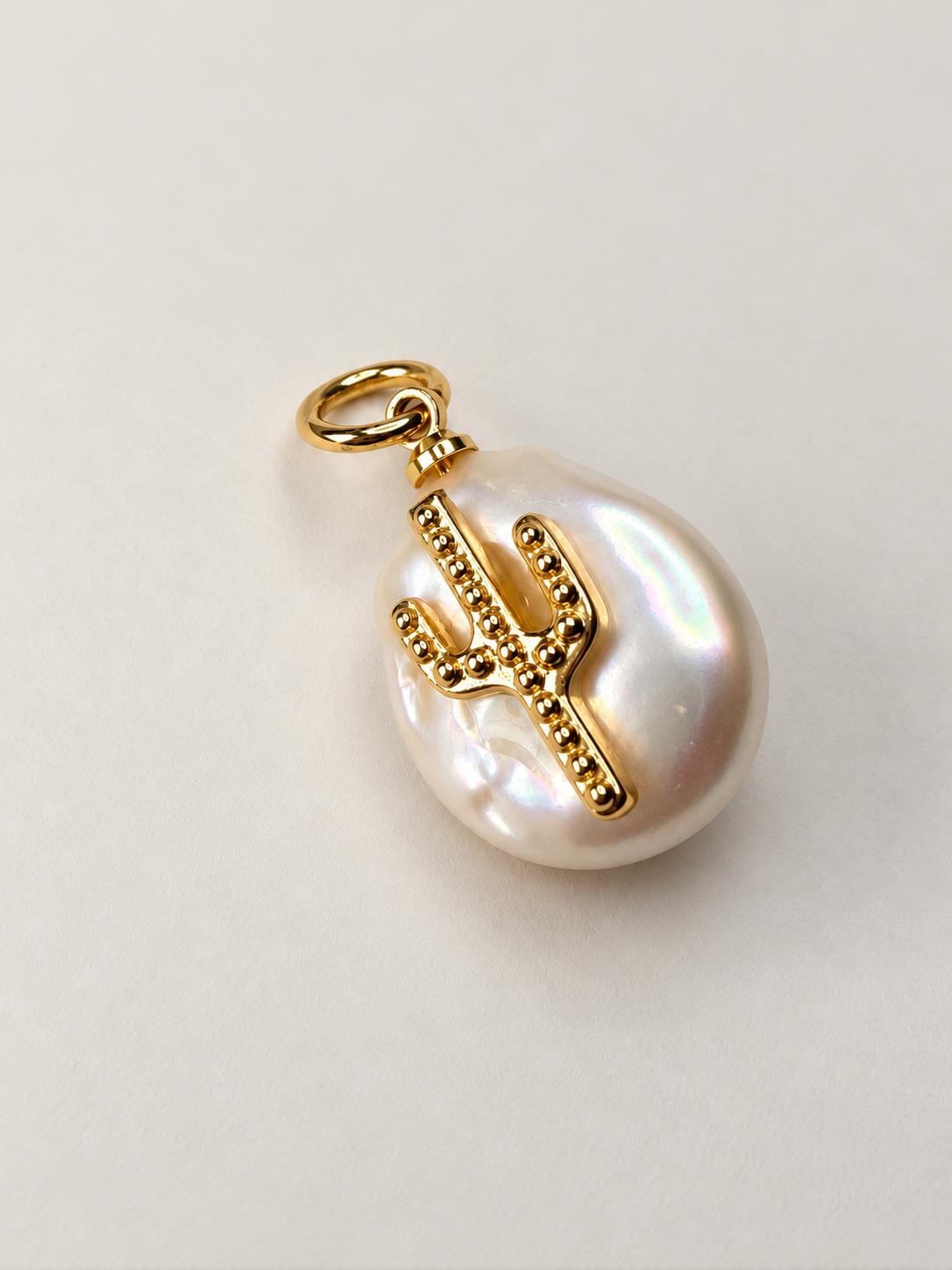 Freshwater Pearl Cactus Charm | 18K Gold Filled | Baroque Pearl Pendant | California Coastal Jewelry