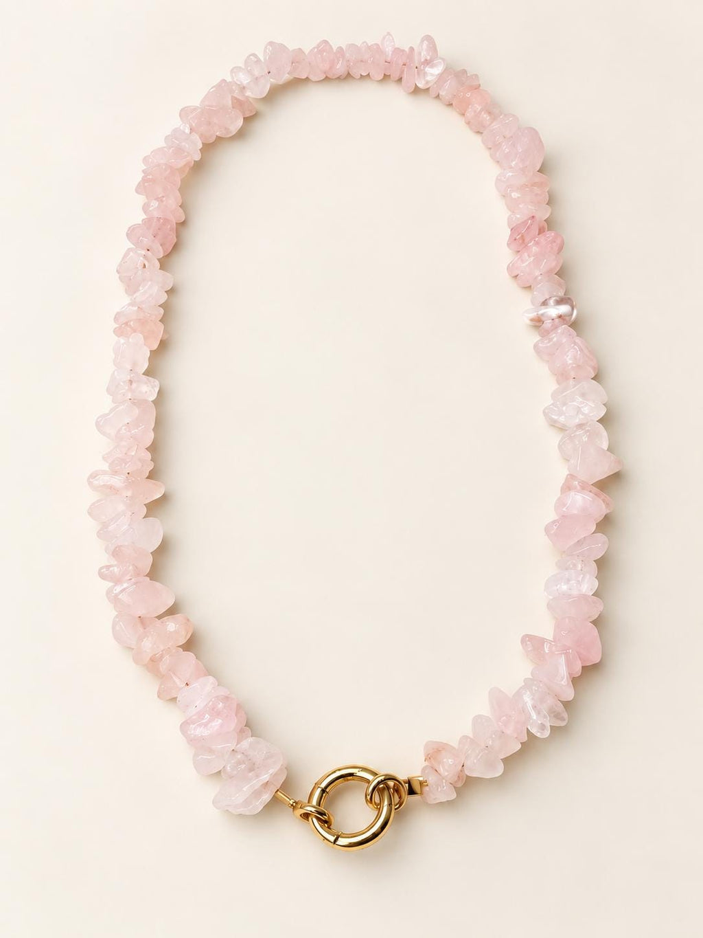 Natural Rose Quartz Necklace, Real Gemstone Beaded Necklace, 18K Gold Filled Clasp, Pink Stone Jewelry