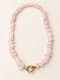 Natural Rose Quartz Necklace, Real Gemstone Beaded Necklace, 18K Gold Filled Clasp, Pink Stone Jewelry
